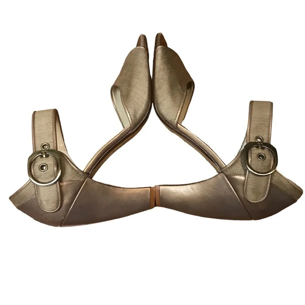 Linea Paolo Bronze Metallic Satin Block Heel Sandals - Size 8 - Picture 5 of 9